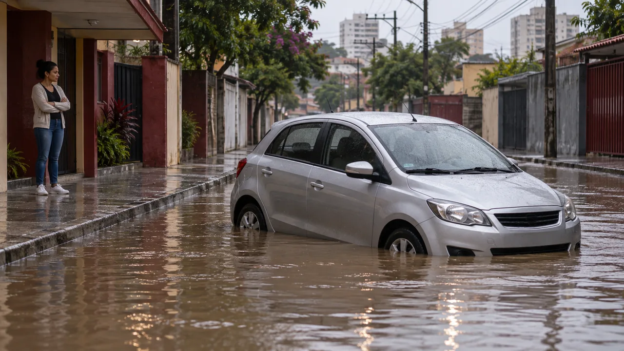 Cena ilustrativa: carro parado em rua alagada depois de chuva forte na Zona Leste