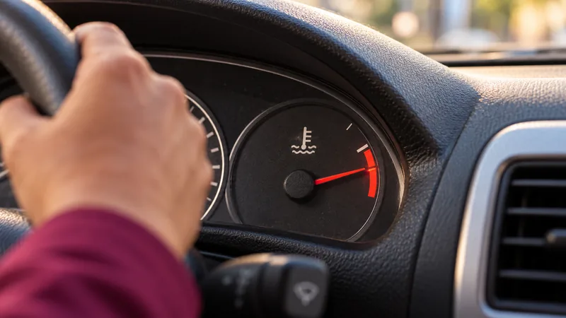 Cena ilustrativa: painel do carro com o ponteiro de temperatura no vermelho