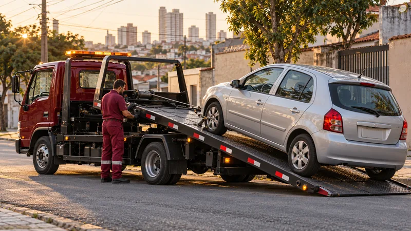 Cena ilustrativa: carro subindo na plataforma do guincho