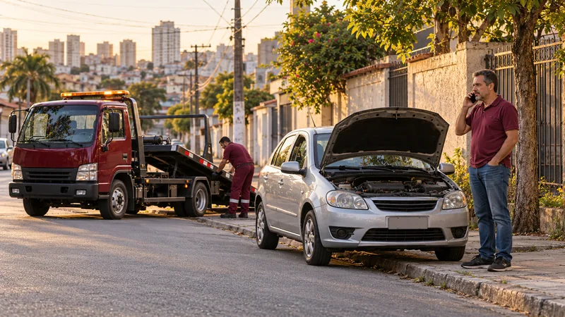 Cena ilustrativa: motorista esperando ao lado do carro parado enquanto fala ao telefone