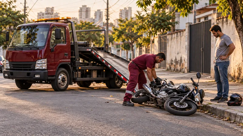 Cena ilustrativa: moto caída de lado no acostamento