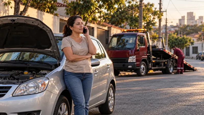 Cena ilustrativa: motorista ao telefone combinando o preço do guincho antes de o guincho sair