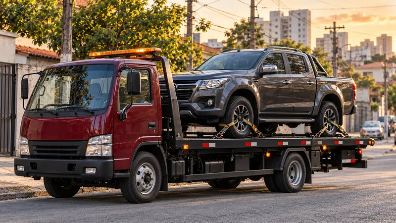 Cena ilustrativa: caminhonete 4x4 em cima do guincho plataforma
