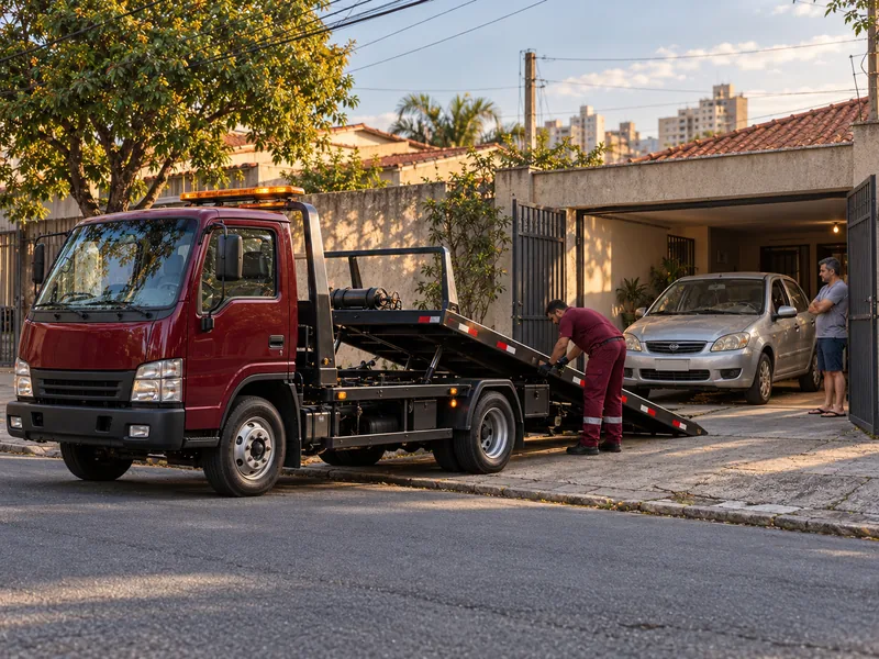 Cena ilustrativa: carro parado há meses na garagem sendo preparado para subir no guincho plataforma